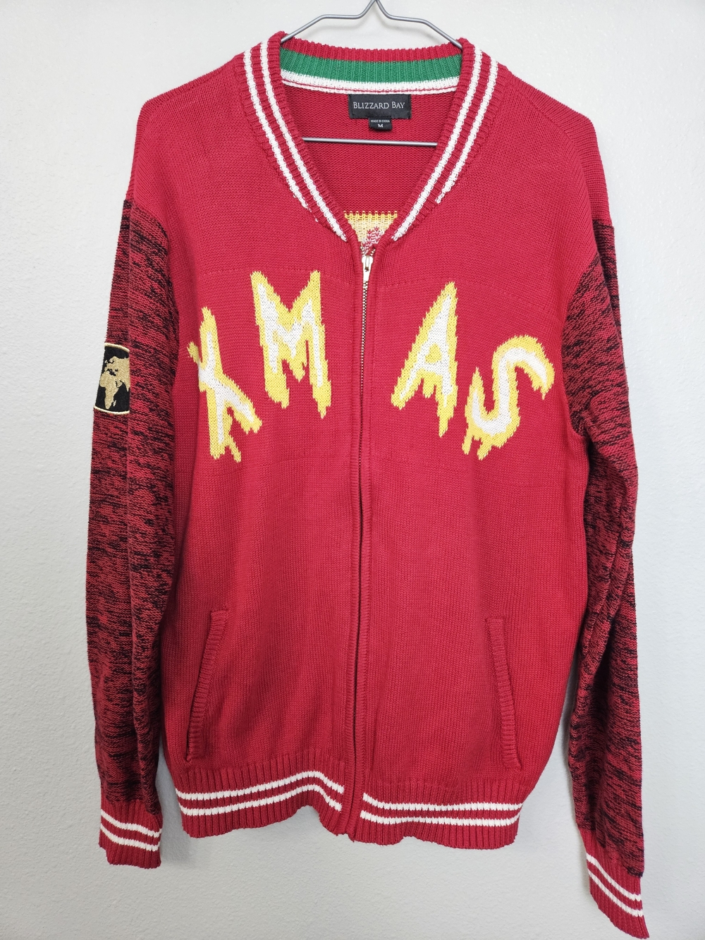 Blizzard Bay Men's Red Zip-Up Knit Sweater with Yellow Accent Size M
